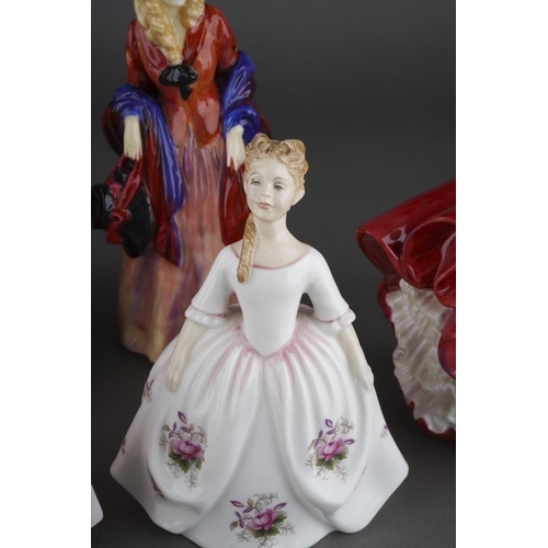 295 - Five Royal Doulton lady figures, comprising Kathleen HN1252, Autumn Breezes HN1934, Top O' the Hill ... 