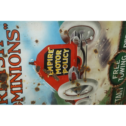 763 - A vintage enamel  sign for Eagle Star 'British Dominions' car service and repair, in worn condition ... 