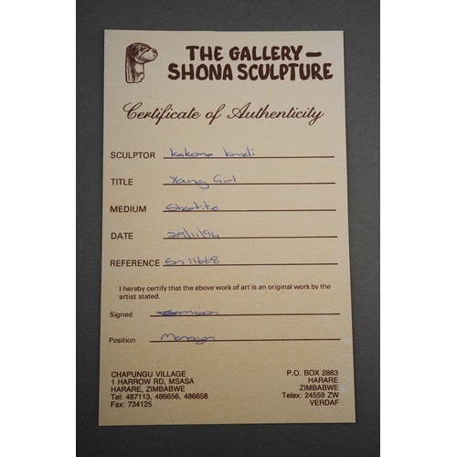 48 - Kakoma Kweli (Zimbabwean circa 1905 -1995) Young Girl, an abstract sculpture in Steatite, signed K.K... 