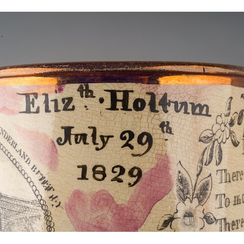 254A - A George IV Sunderland lustre mug, transfer printed with West View of the Cast Iron over the River W... 