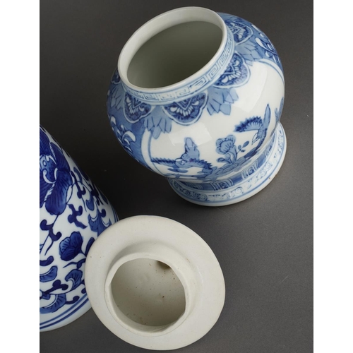 80 - A Chinese blue and white cylinder stick stand decorated with flowers, approx 38cm high and a Modern ... 