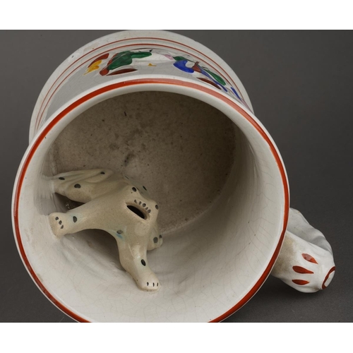 100 - A 19th Century Staffordshire Pearlware Frog /  Surprise Mug  with a spotted frog to interior and han... 