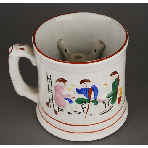 100 - A 19th Century Staffordshire Pearlware Frog /  Surprise Mug  with a spotted frog to interior and han... 
