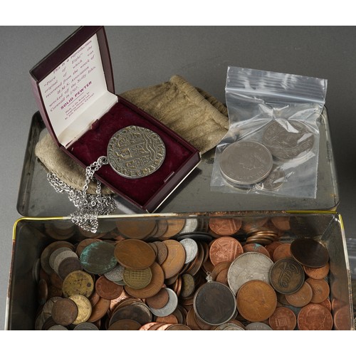 103 - Mixed country silver coins, 138 grams approx, a jar of very old copper coins; together with a large ... 
