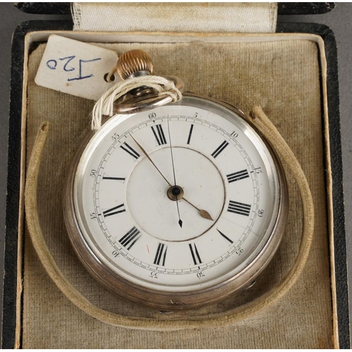 108 - A Victorian silver cased open face pocket watch, white enamel dial with Roman numerals., movement no... 