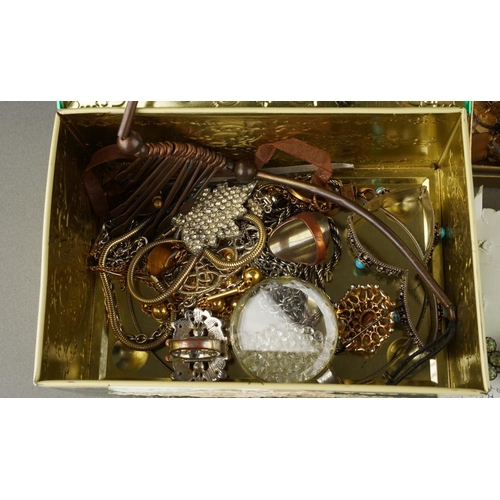 110 - Collection of collection of costume jewellery to include collection of brooches, 1953 coronation bad... 