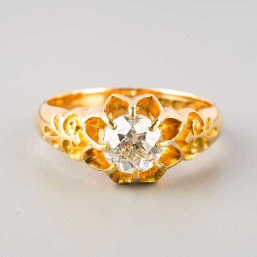 119 - A late Victorian 18ct gold diamond single stone ring. Set with an old cut diamond (measuring approx ... 