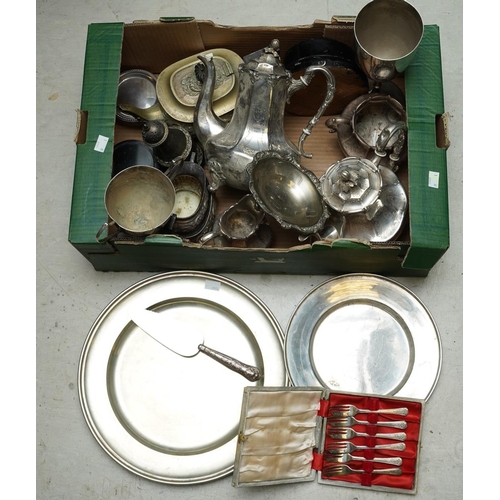 273 - Assorted silver plate, EPNS, EP to include circular serving dishes, large goblet, two handled trophy... 