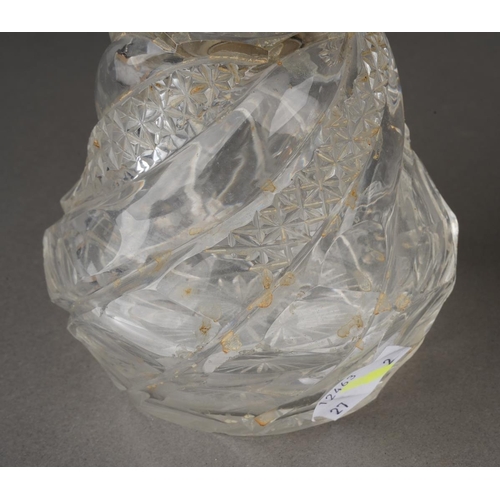 277 - A pair of Victorian trapezoid shaped hobnail cut glass silver mounted scent bottles, with wyvern flu... 