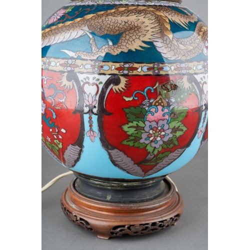 121 - An Asian possibly Japanese cloisonne globular urn decorated with three claw Dragon to collar above p... 