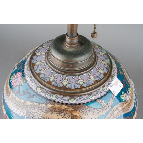 121 - An Asian possibly Japanese cloisonne globular urn decorated with three claw Dragon to collar above p... 