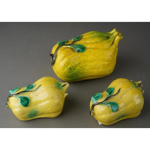 124 - Three Chinese ceramic Altar fruits comprising three Buddha's Hand Citrons [3]