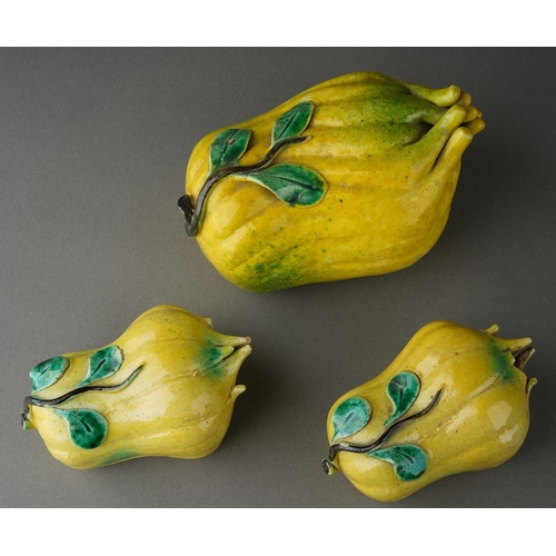 124 - Three Chinese ceramic Altar fruits comprising three Buddha's Hand Citrons [3]