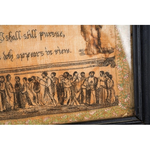 209 - A 19th Century monochrome needlework panel, with alphabet and numbers to upper section, the mid sect... 