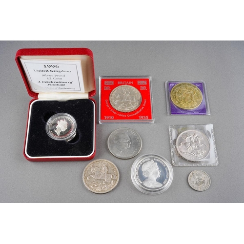 305 - Collection of coins to include 1996 Silver £2 coin, two 1935 crowns, 1951 5 shillings, 100th anniver... 