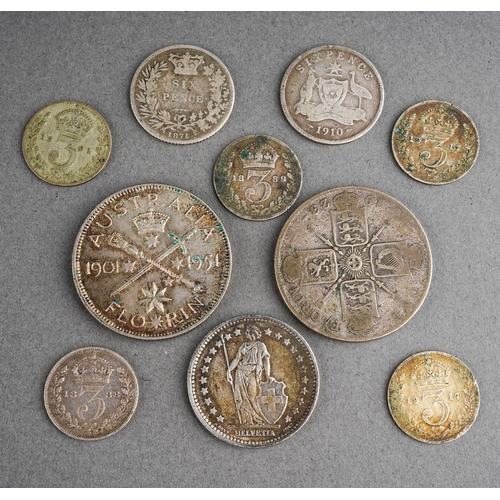 309 - Collection of silver and other coinage to include 3pences, Australian florin etc