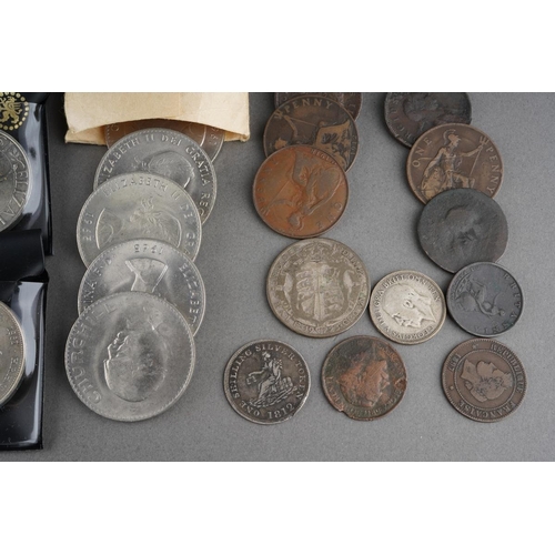 312 - A collection of commemorative coins to inc. 1812 shilling from Leeds (Q)