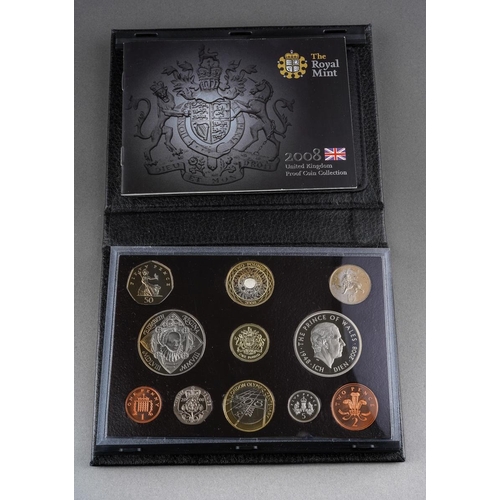 313 - The Royal Mint, 2008 proof coin collection in a leather case with certificate in its outer case