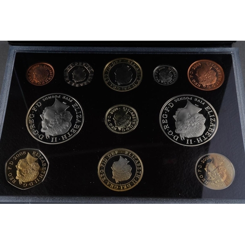313 - The Royal Mint, 2008 proof coin collection in a leather case with certificate in its outer case