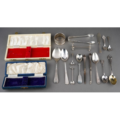 Assorted 20th Century English silver flatware mainly teaspoons, knife ...