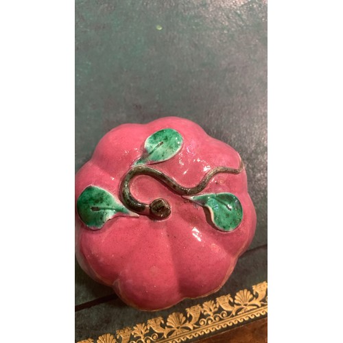 125 - Three Chinese ceramic Altar fruits comprising three various purple pumpkins [3]