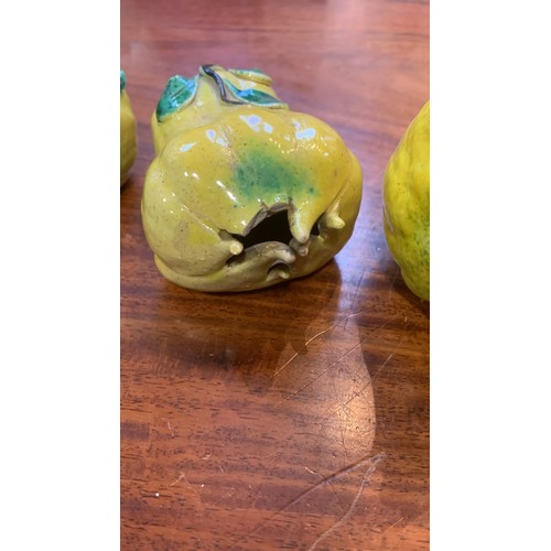 124 - Three Chinese ceramic Altar fruits comprising three Buddha's Hand Citrons [3]