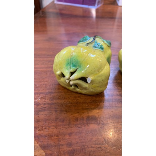 124 - Three Chinese ceramic Altar fruits comprising three Buddha's Hand Citrons [3]