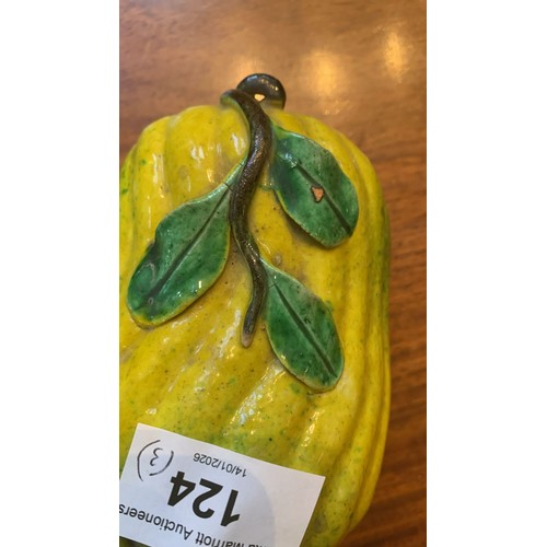 124 - Three Chinese ceramic Altar fruits comprising three Buddha's Hand Citrons [3]