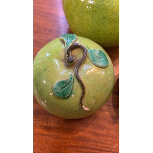 126 - Three Chinese ceramic Altar fruit including peach and apples [3]
