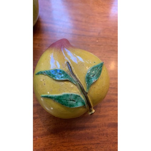 126 - Three Chinese ceramic Altar fruit including peach and apples [3]