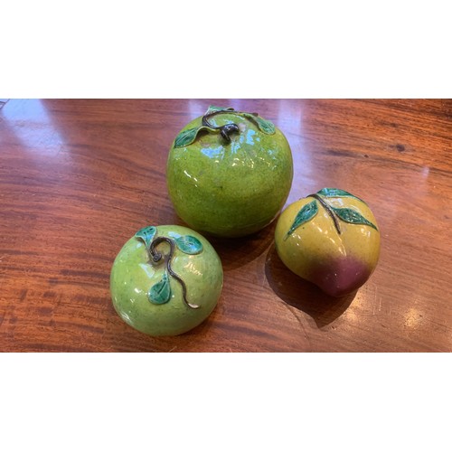 126 - Three Chinese ceramic Altar fruit including peach and apples [3]
