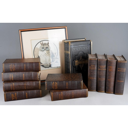 12 - After Louis Wain, a hand coloured print of an owl wearing glasses and with paper titled 