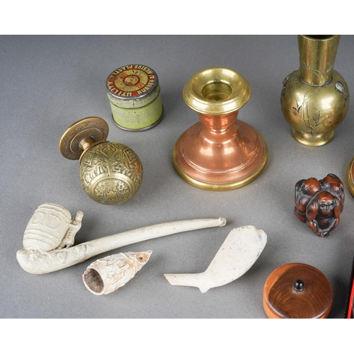 17 - A small collection of metalwares and collectables, etc, including a late / early 20th century Japane... 