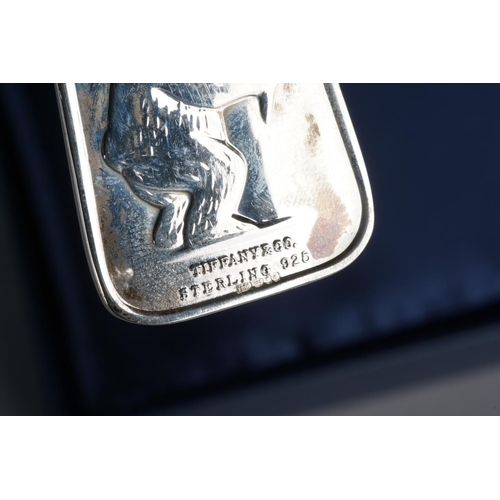 62 - A boxed Tiffany& Co sterling silver christening set spoon and fork, the handles cast with bears and ... 