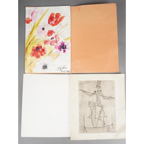 223 - Two original drawings, one watercolour of flowers, signed A. Jaeckin Noel 1999 and other pencil sket... 