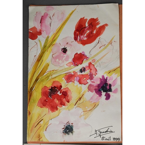 223 - Two original drawings, one watercolour of flowers, signed A. Jaeckin Noel 1999 and other pencil sket... 