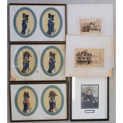 397 - Collection of 3 framed and glazed double prints of 18 th and 19th century naval dress ( late 20th ce... 