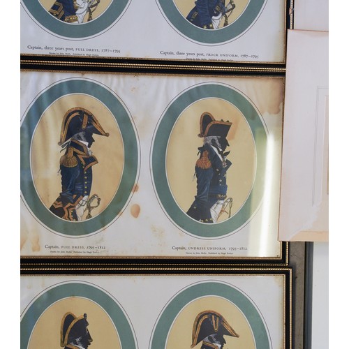 397 - Collection of 3 framed and glazed double prints of 18 th and 19th century naval dress ( late 20th ce... 
