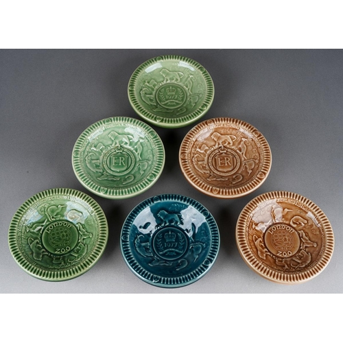 425 - A collection of 6 Wade London zoo and Royal commemorative dishes mouled with boarder's of animals , ... 