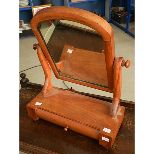 426 - A 1920s oak two tier tea trolley and a late victorian satin walnut toilet mirror with draw to base (... 