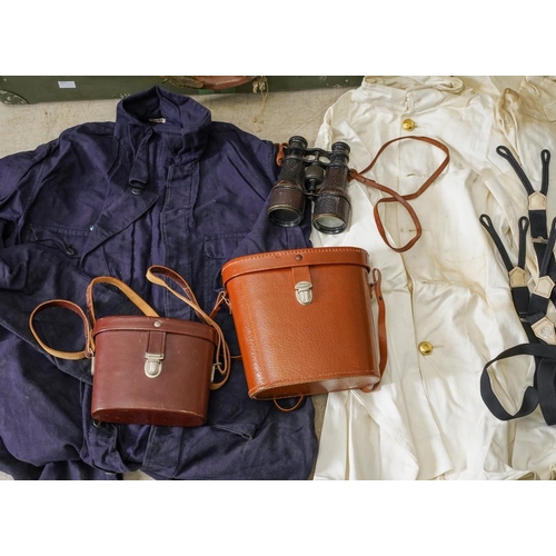 500 - A vintage metal suitcase containing Merchant Navy uniforms, heavy and light weight (Winter / Summer)... 