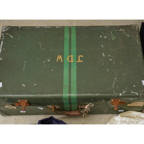 500 - A vintage metal suitcase containing Merchant Navy uniforms, heavy and light weight (Winter / Summer)... 