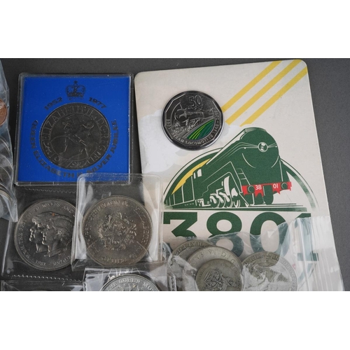 526 - Pre 1947 silver coins (246 grams approx) 
6 x £5 crowns 
Australian 3801 Legend of Steam 50 cent coi... 