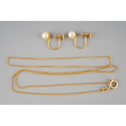536 - A chain and pair of cultured pearl earrings. To include a flat curb link chain, together with a pair... 