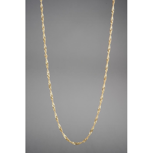 538 - A 9ct gold necklace. Designed as a 9ct yellow gold rope twist chain, approx length 450mm, stamped It... 