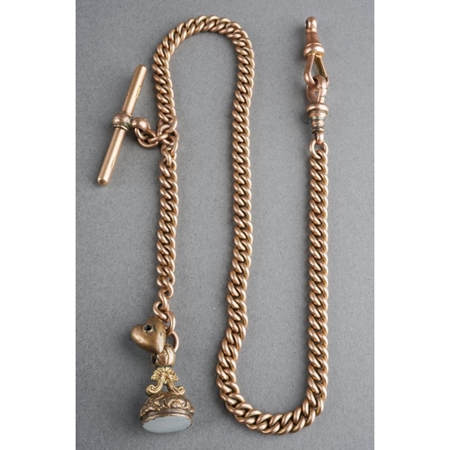 748 - A late Victorian 9ct gold Albert chain with rolled gold seal fob. Approx overall length 350mm, appro... 