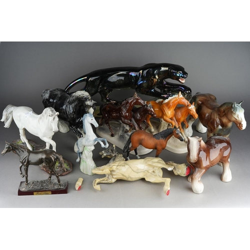 1005 - Assorted Beswick style models of various horses, pairs etc and a large Panther [1 box]