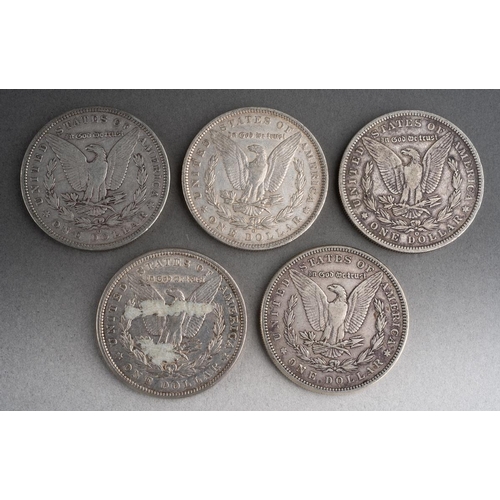 1037 - 5 x Morgan silver dollars
