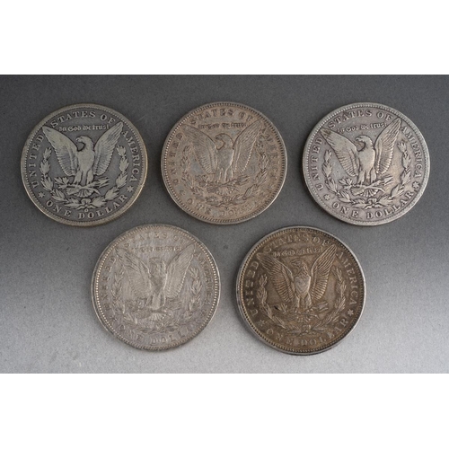 1038 - 5 x Morgan silver dollars
