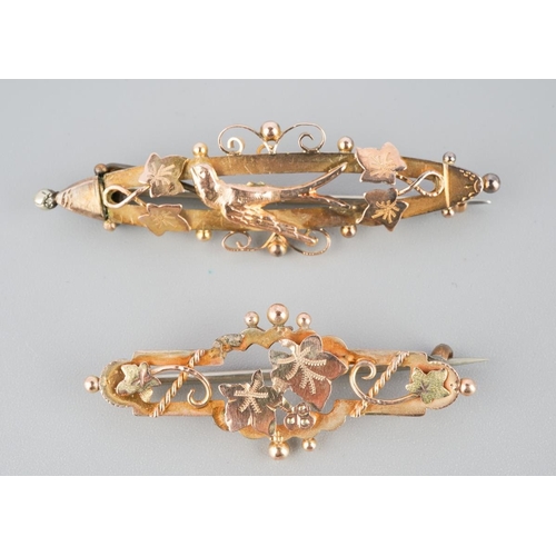 1057 - Two early 20th century 9ct gold brooches. Each brooch hallmarked 9ct gold, approx length 50mm and 40... 